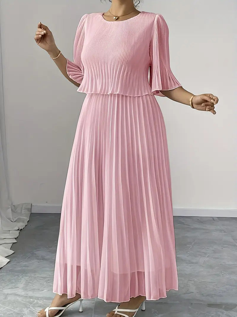 Aveline - Abito Monocolore con Chiffon